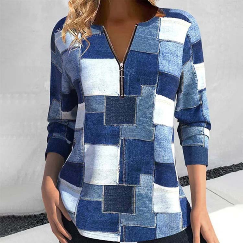 Ulrike – Trendy Geometrische Lange Mouw Top voor Dames