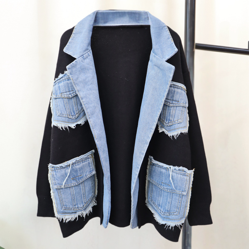 Hadria - Uniek gebreid denim vest voor dames