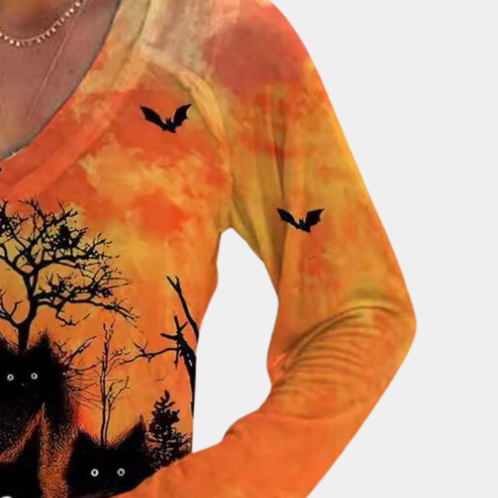 Rella - Modieus Halloween dames T-shirt met Kat opdruk