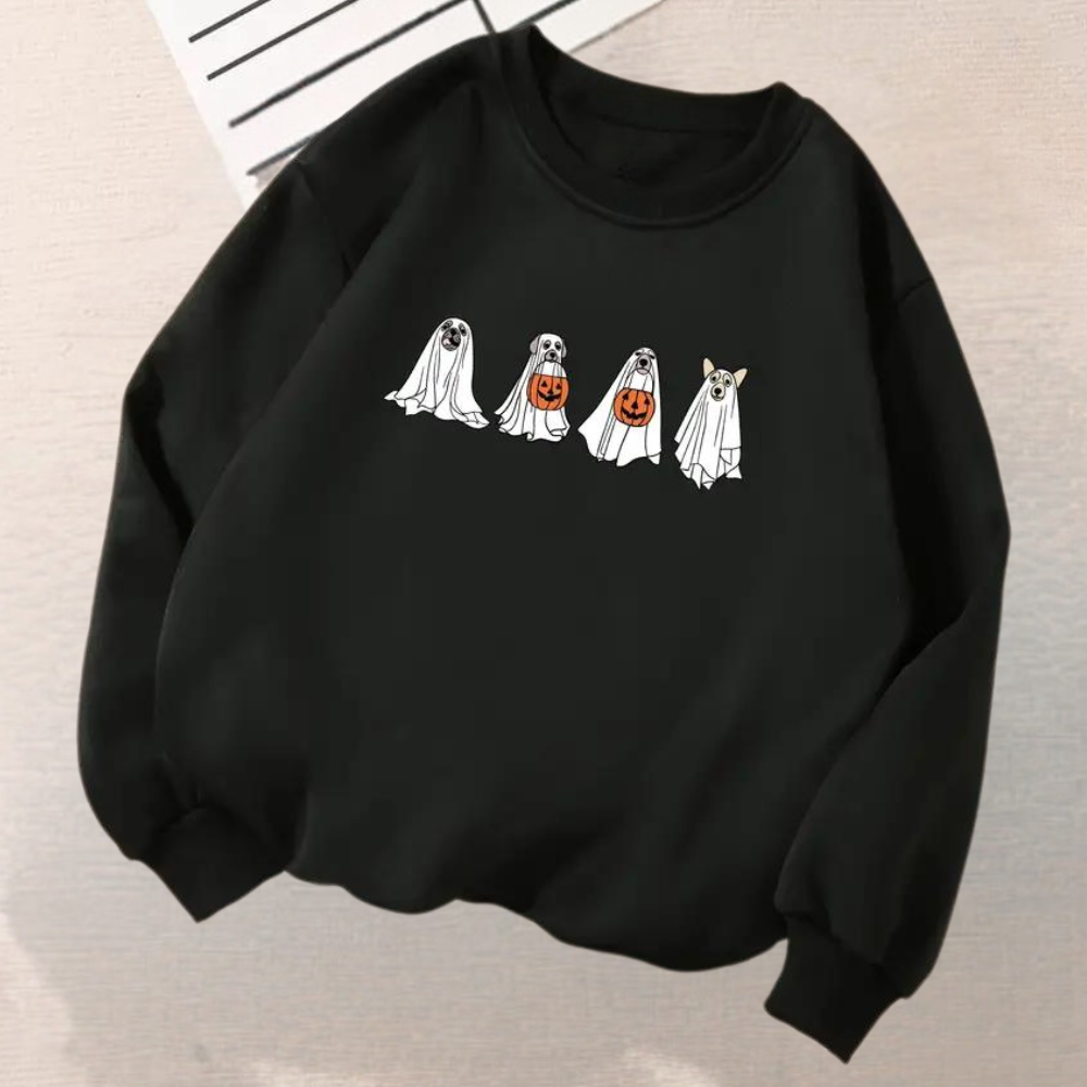 Kinga - Speelse Sweatshirt met Spookhond voor Dames