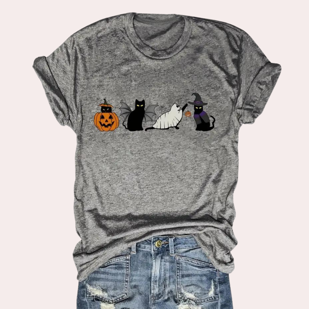 Kati - Leuk Halloween T-shirt Kat & Pompoen