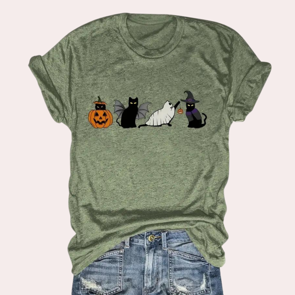 Kati - Leuk Halloween T-shirt Kat & Pompoen