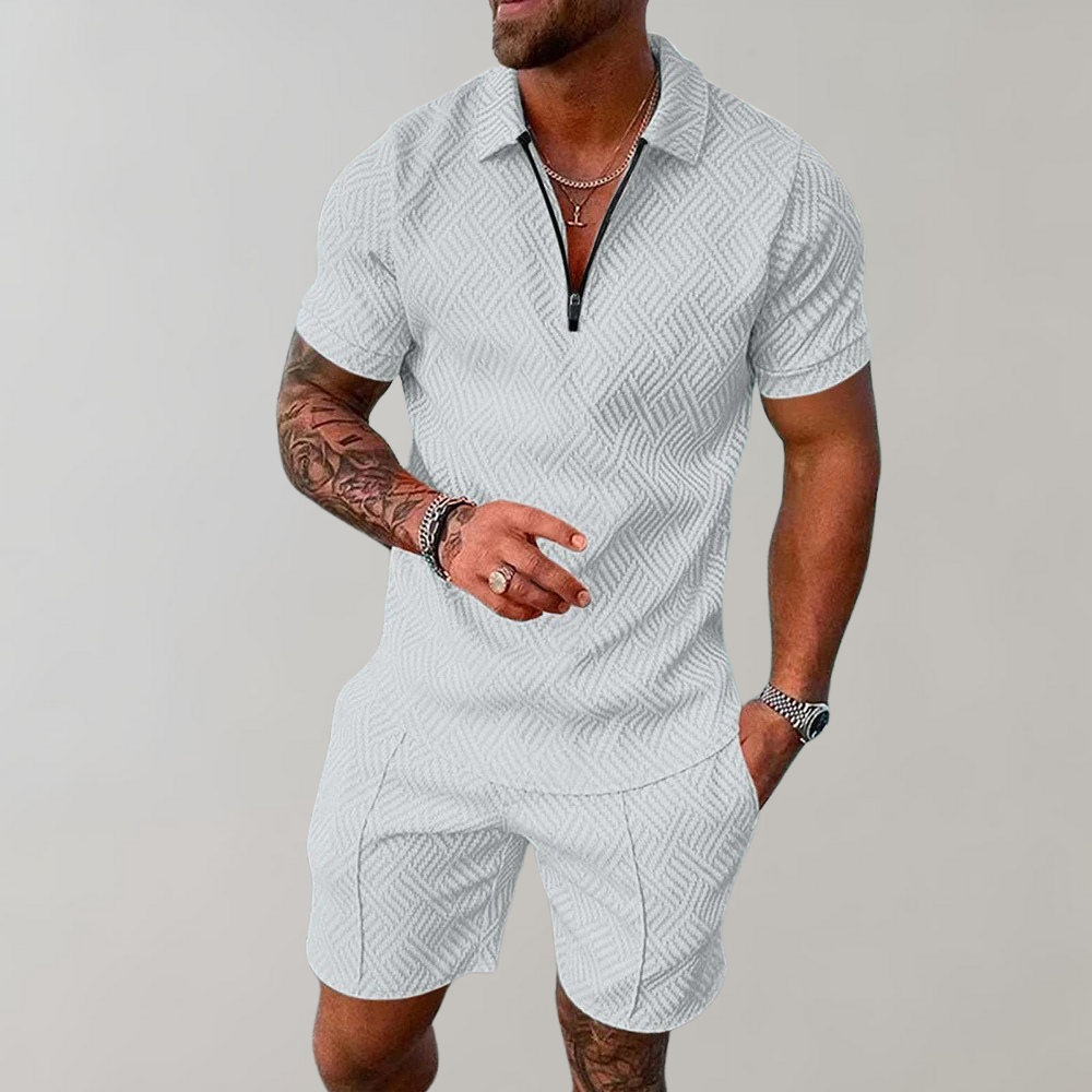 Witte zomerset met polo shirt en korte broek voor heren