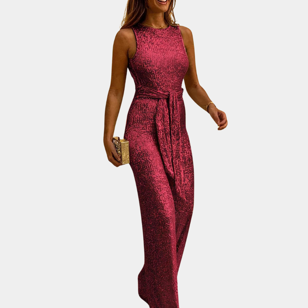 Rode glitter jumpsuit voor dames